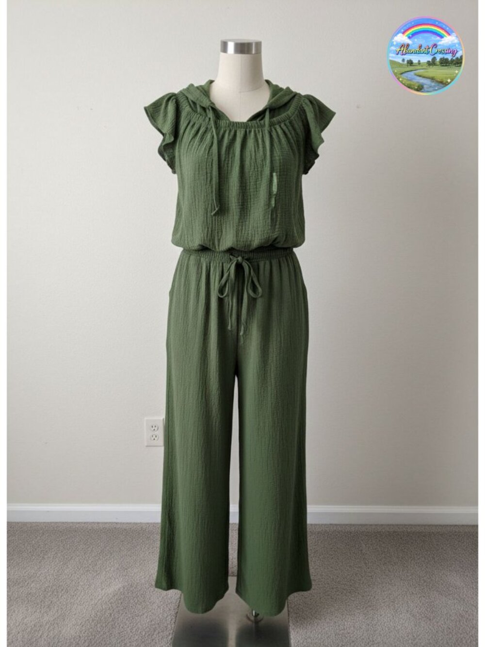 Dokotoo Women Jumpsuit Ruffle Sleeve Square Neck Drawstring Overalls Pockets